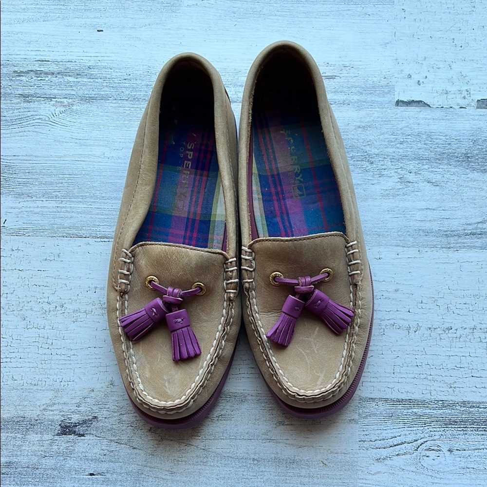 Women's Sperry Top-Sider Beige and Purple Loafers Size 5